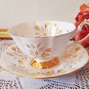 Queen Anne Cup and Saucer Set with Floral Designs